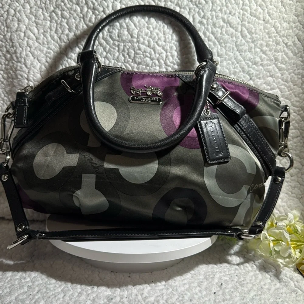 Coach Black and Gray Shoulder Bag with Polka Dot Pattern